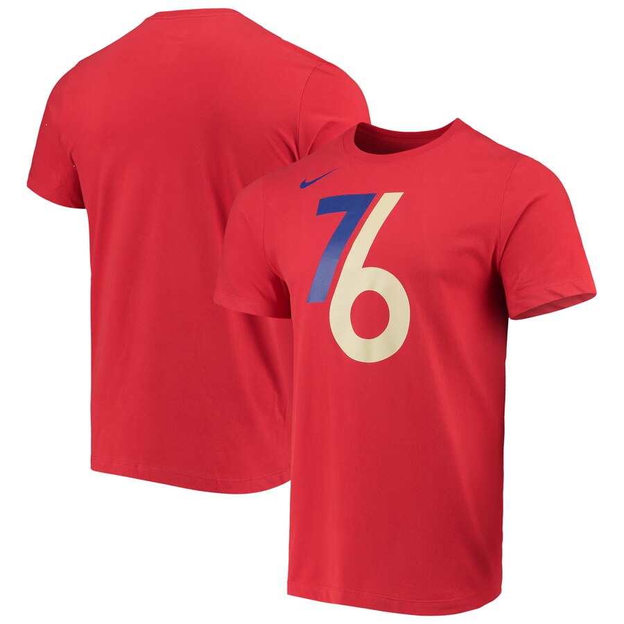Men 2020 NBA Nike Philadelphia 76ers Red City Edition Logo DFCT Performance TShirt->nba t-shirts->Sports Accessory